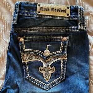 Rock Revival Arlene Dark Blue Jeans with Embellished Pockets 32/33